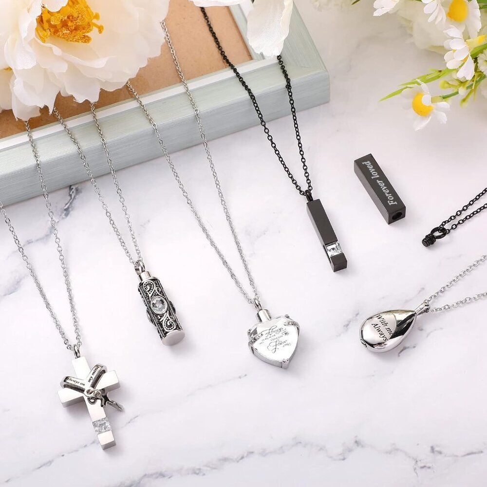 Urn Necklace Cremation Jewelry Stainless Steel Zircon For Men - Picture 4 of 6